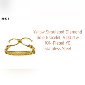 Simulated diamond bolo bracelet, ION plated YG/STS
